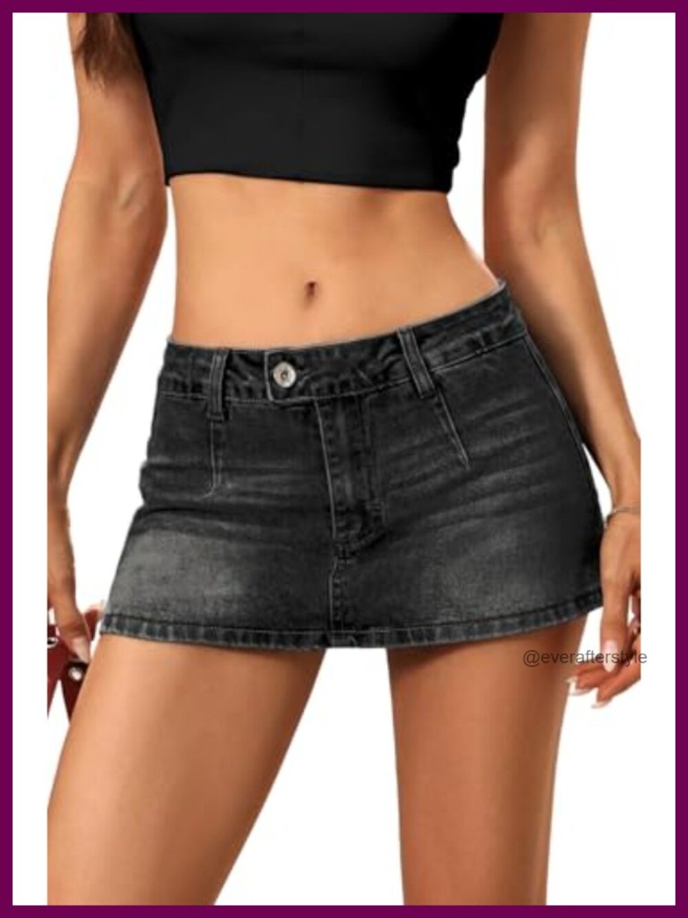 Low Rise Denim Mini Skirt with Built-In Shorts Cotton Blend A-Line